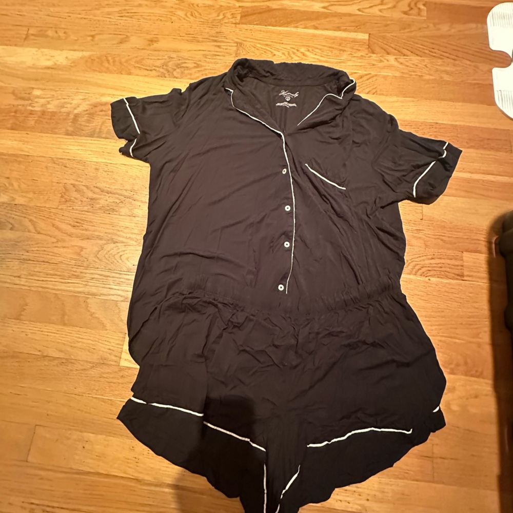 Black Button-Up Short Sleeve/Short Sleep Set